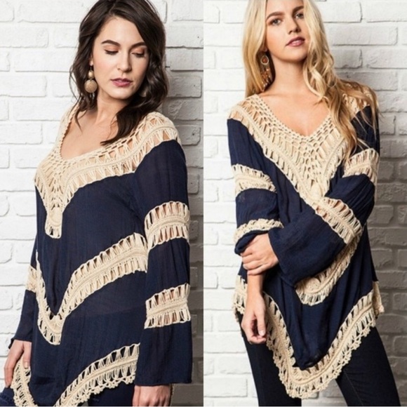 vivid collection Tops - VIVID COLLECTION Boho Crochet shirt size women’s medium